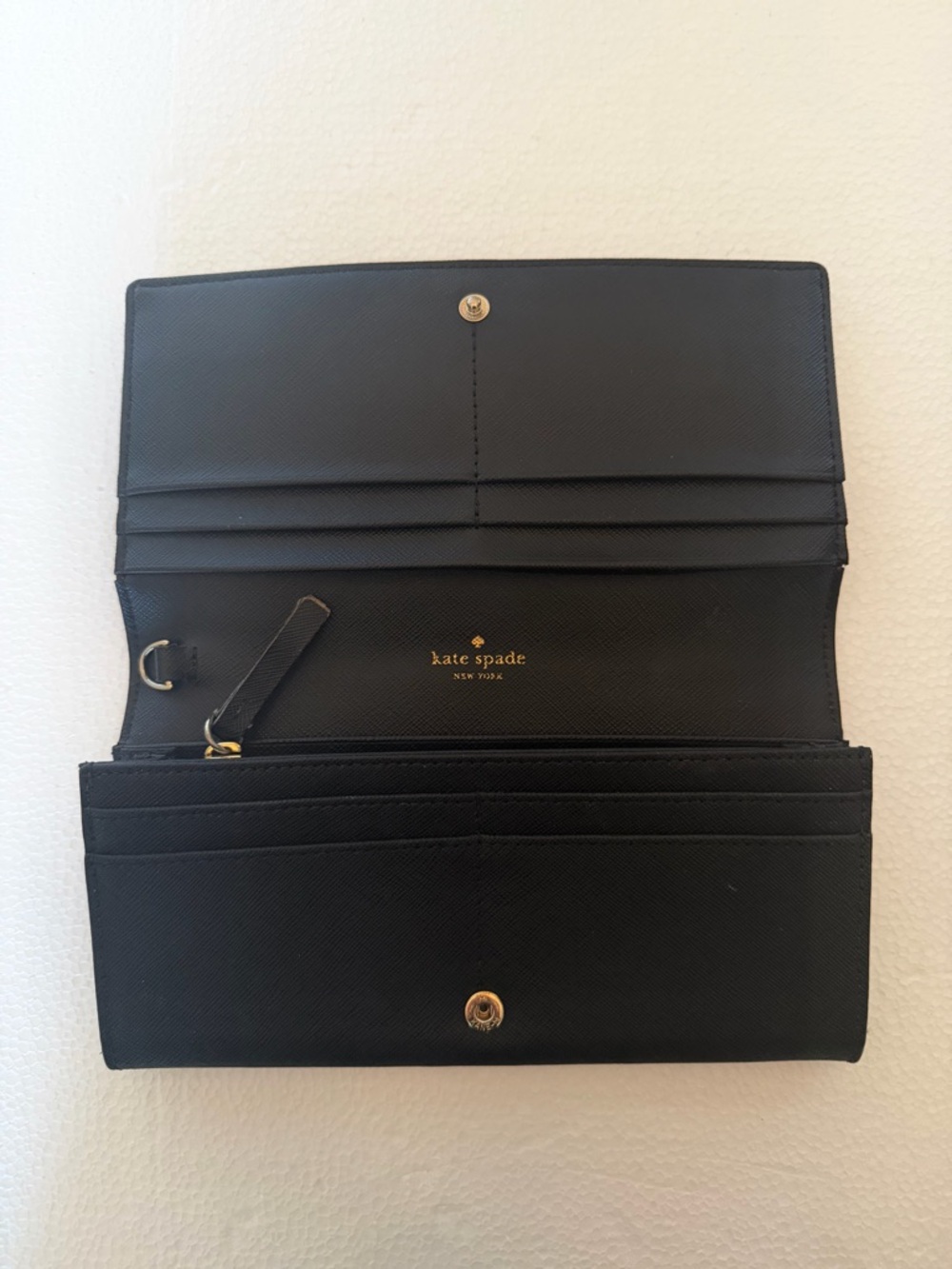 Kate Spade Kirk Park Saffiano Veronique Bow Clutch Wallet Black Beige. - Picture 5 of 6